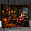 Christmas Santa Cabin Canvas Wall Art, Rustic Fireplace Holiday Decor