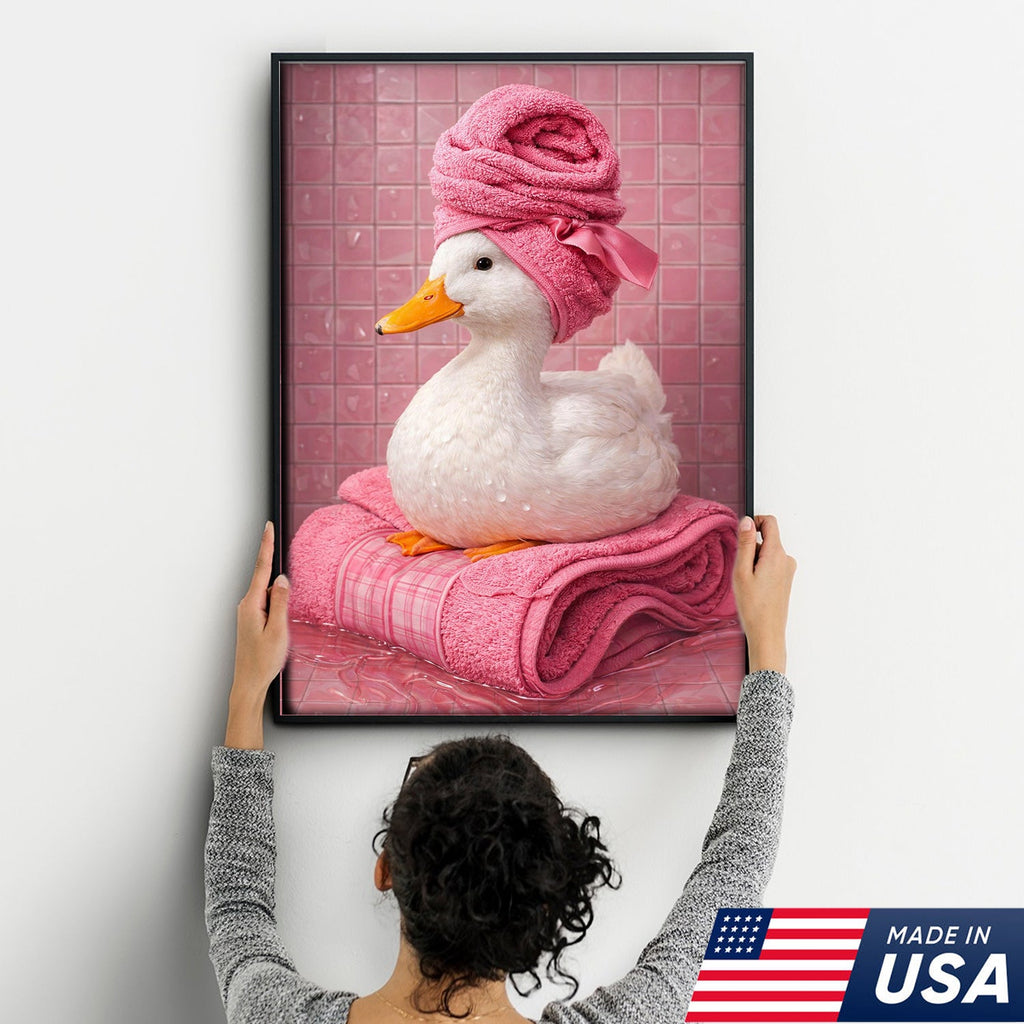 Funny Duck Bathroom Canvas Wall Art – Duck Spa Painting With Towel