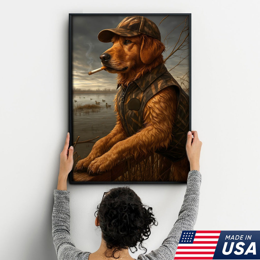 Golden Retriever Hunting Dog Canvas Wall Art, Duck Hunter Lab in Camo Vest