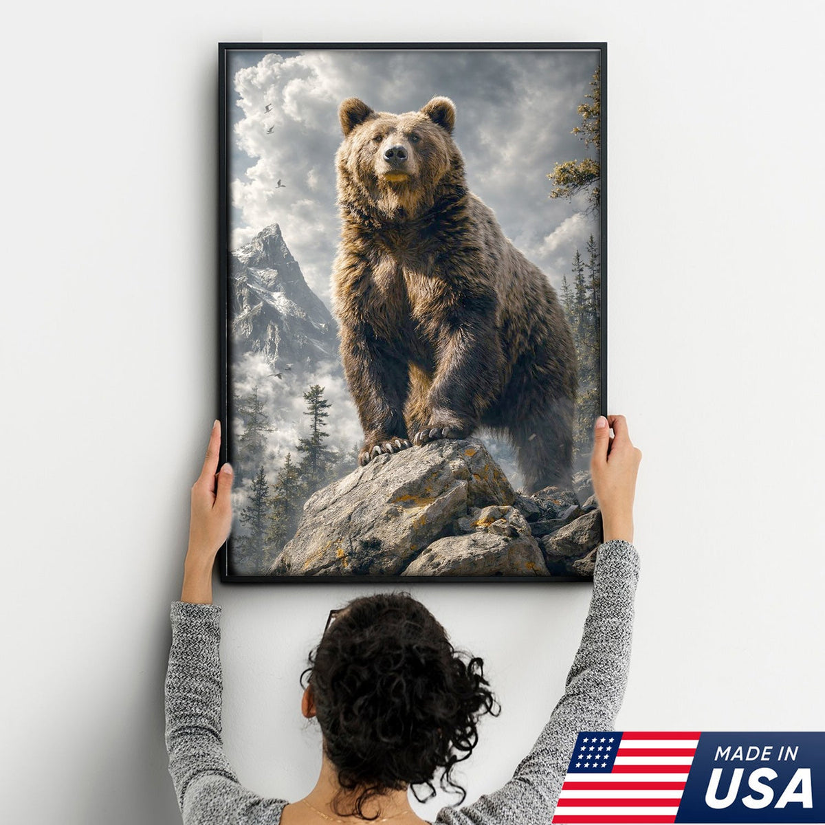 Majestic Bear Canvas Wall Art – Mountain Wilderness Animal Decor for Rustic Home