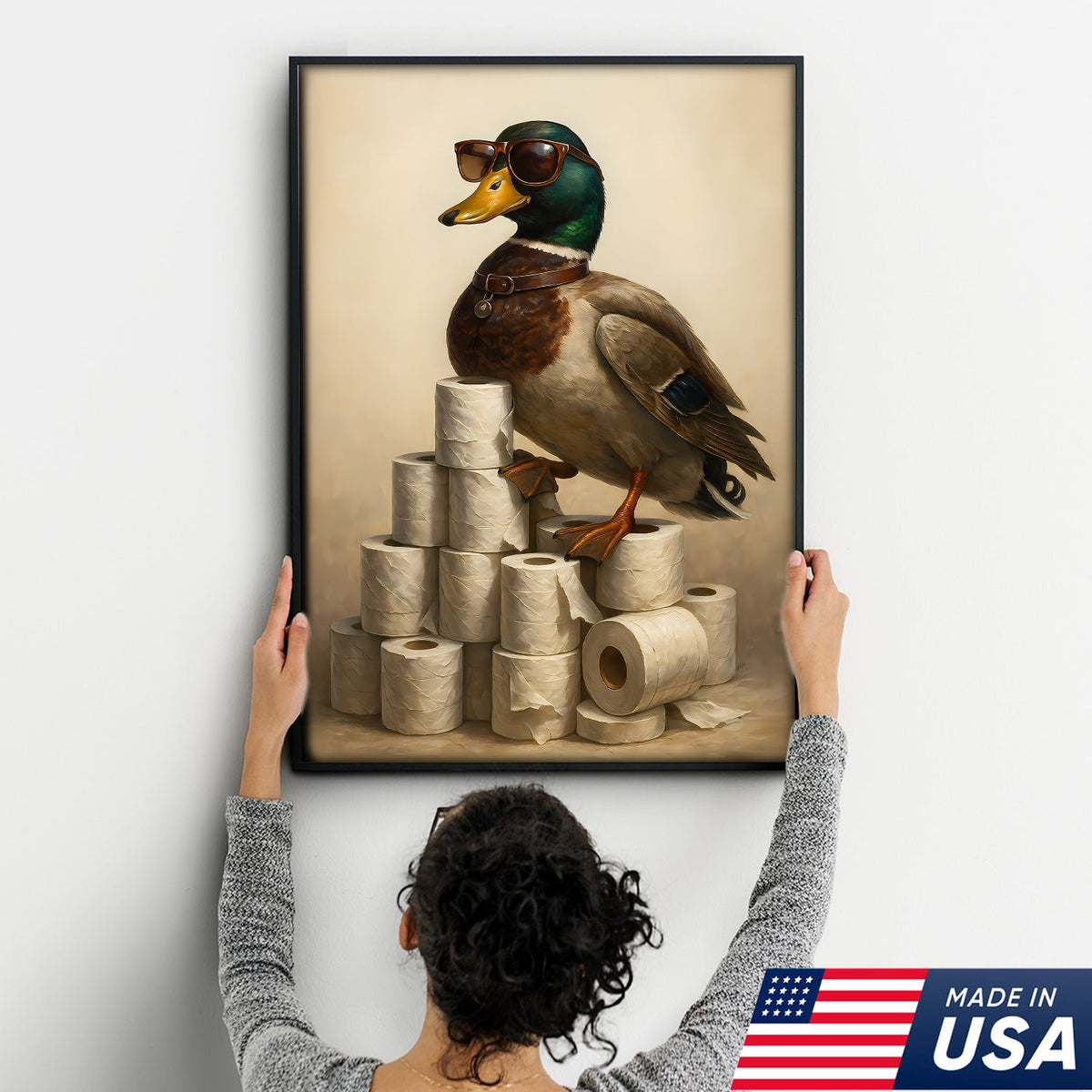 Funny Cool Duck Wall Art Canvas – Cool Bathroom Wall Art for Men, Toilet Humor Gift