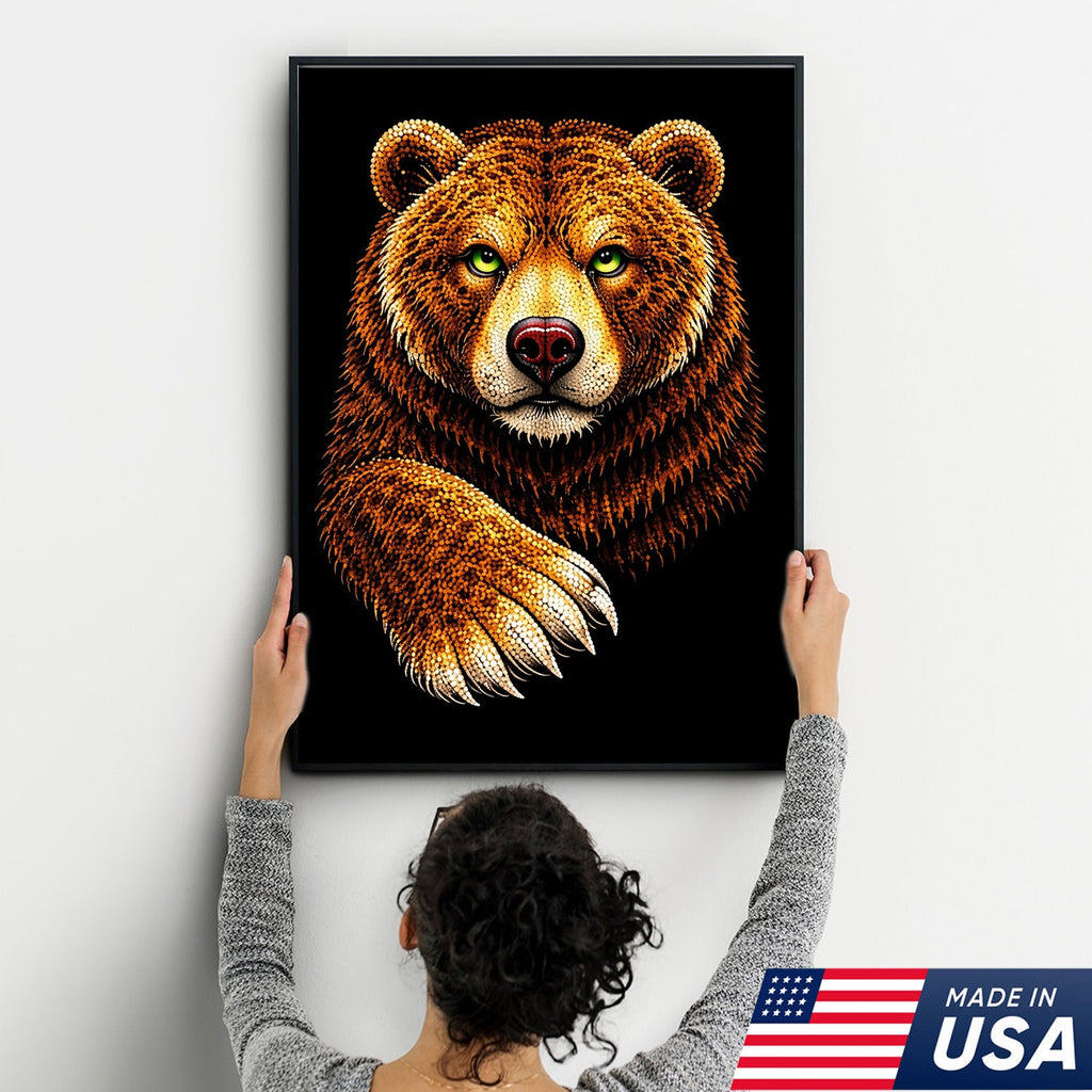 Golden Bear Portrait Canvas Wall Art – Majestic Wildlife Animal Print with Black Background