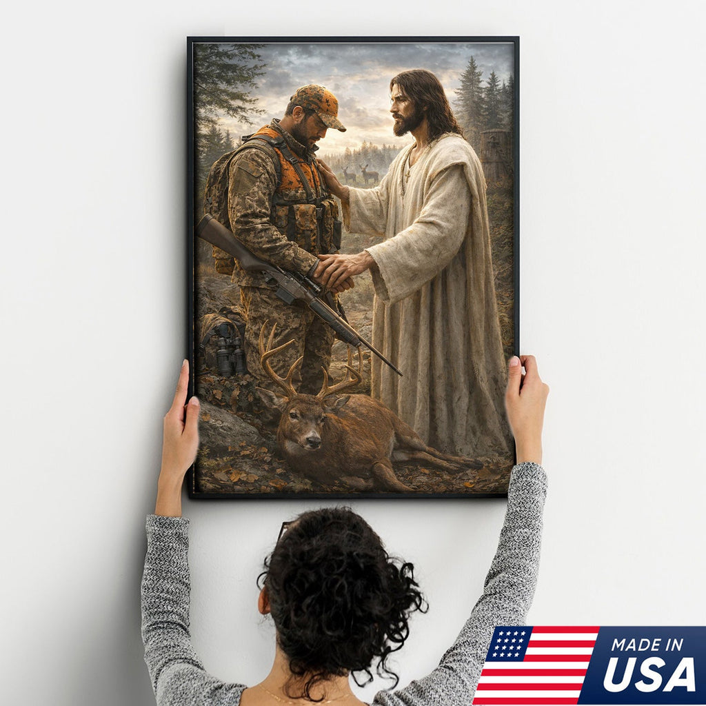 Jesus Hunting Canvas, Christian Hunter Wall Art, Faith Deer Decor