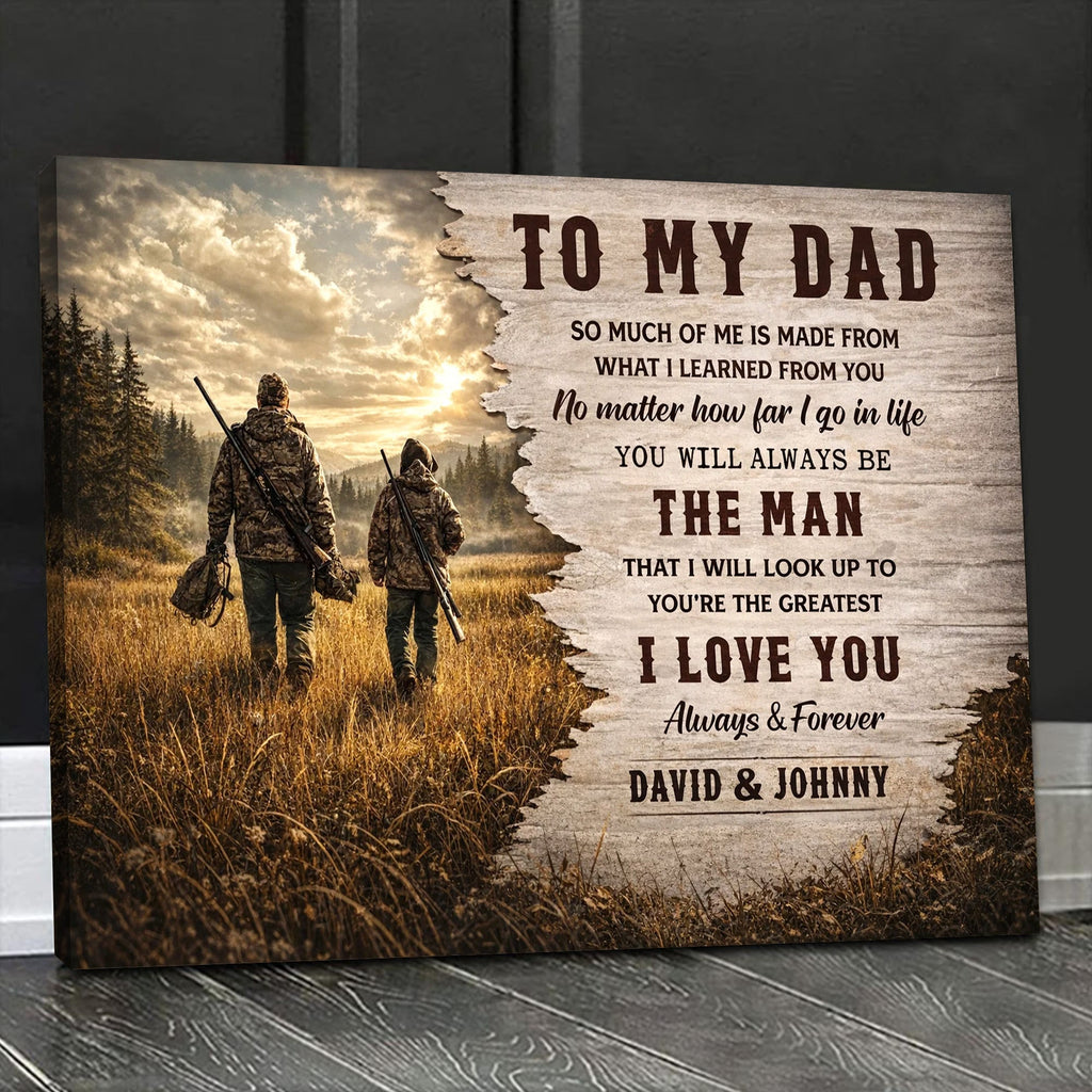 To My Dad Hunting Canvas Print, Personalized Dad Hunter Canvas Decor