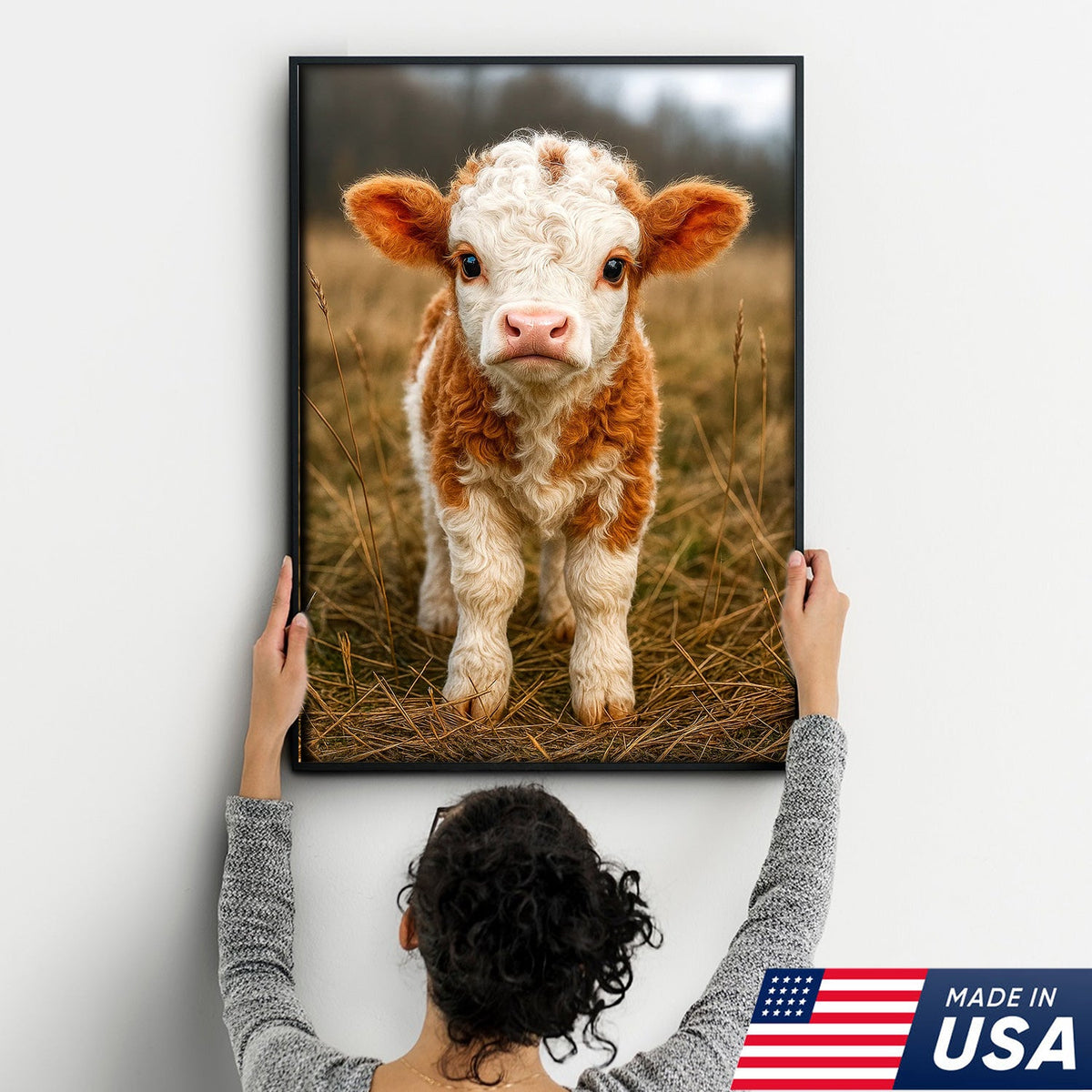 Cute Highland Cow Calf Canvas Art – Adorable Baby Cow Portrait