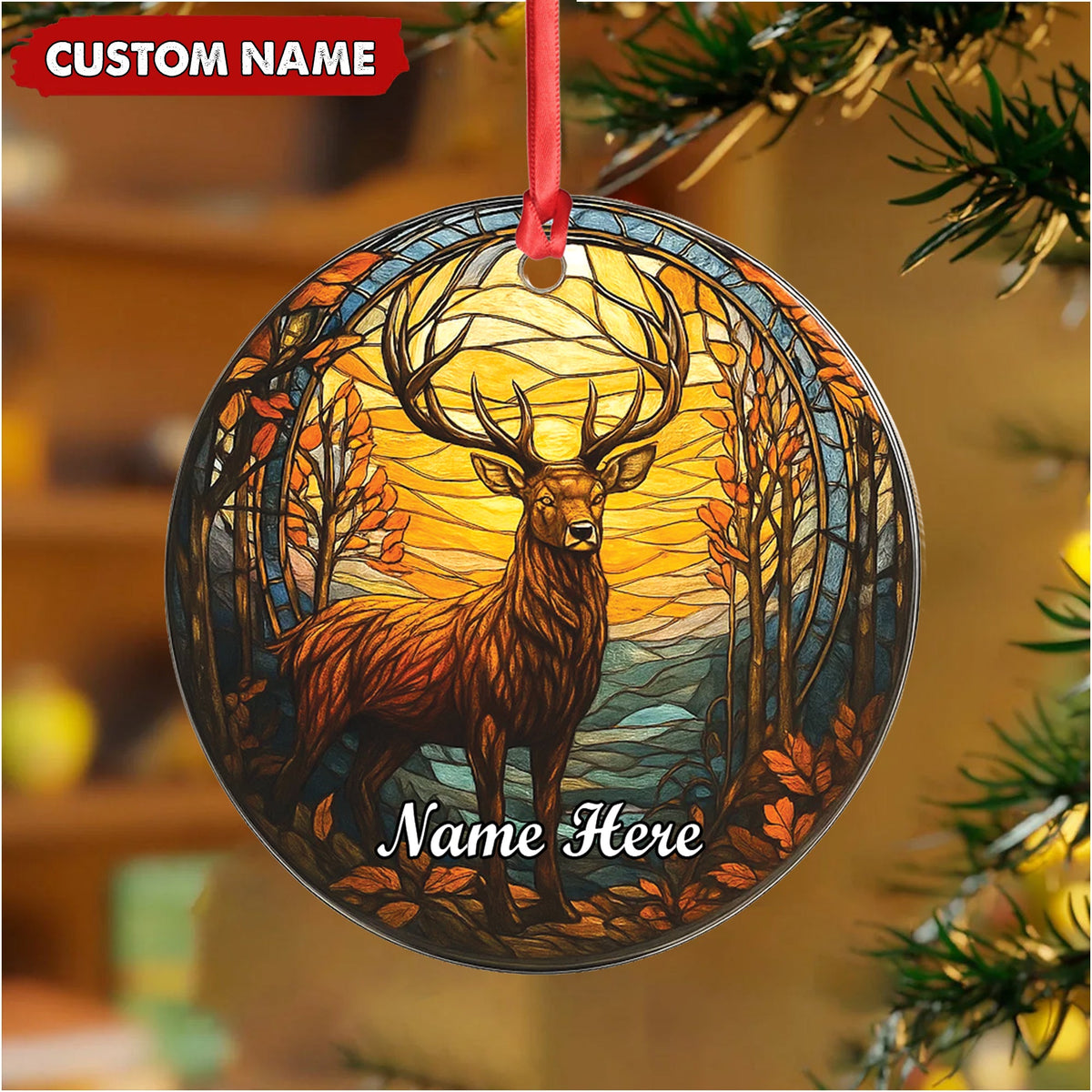 Personalized Deer Ornament, Custom Name Christmas Decoration, Rustic Woodland Animal Ornament for Holiday Tree