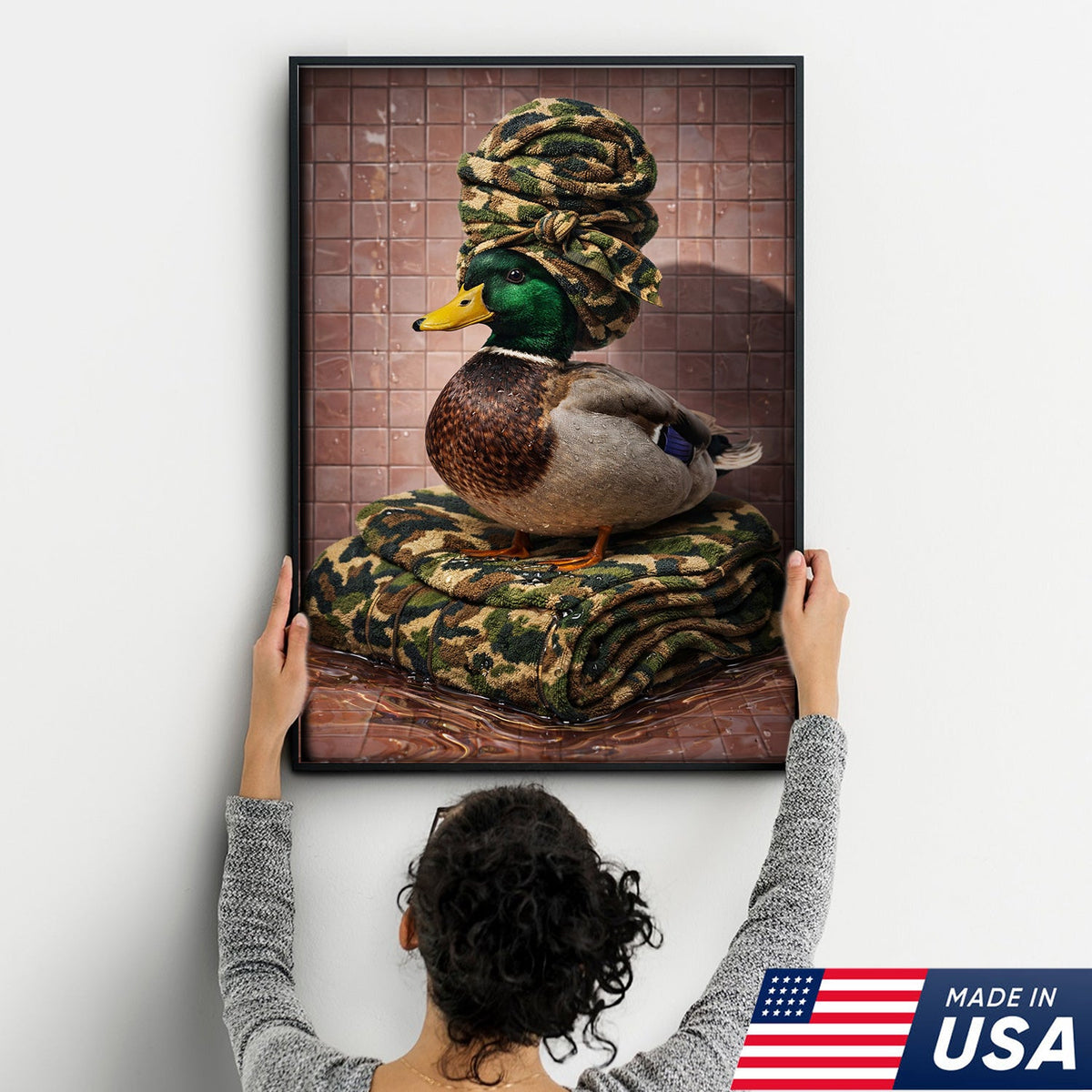 Funny Hunting Duck Bathroom Canvas – Camo Spa Duck Wall Art
