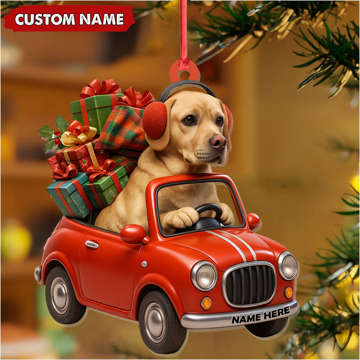 Personalized Funny Dog Driving Car Acrylic Christmas Ornament - 3D Christmas Decor Gift for Hunters & Outdoorsmen