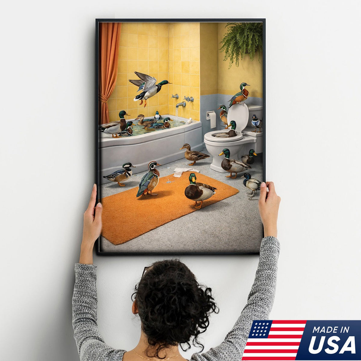 Funny Duck Bathroom Canvas, Farm Animal Wall Art, Quirky Decor