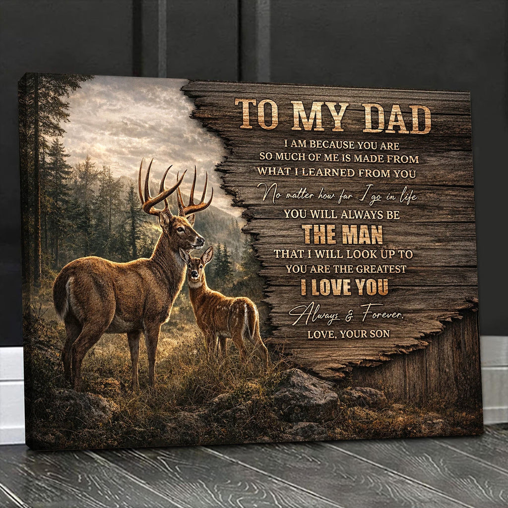 To My Dad Deer Canvas Print, Rustic Dad Gift Wildlife Canvas Decor