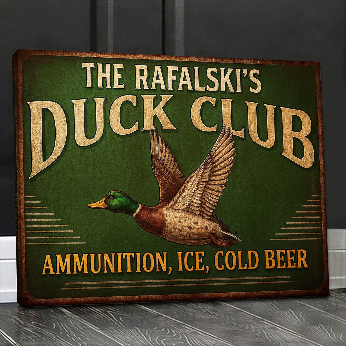 Personalized Duck Club Canvas Sign, Vintage Mallard Hunting Lodge Wall Art