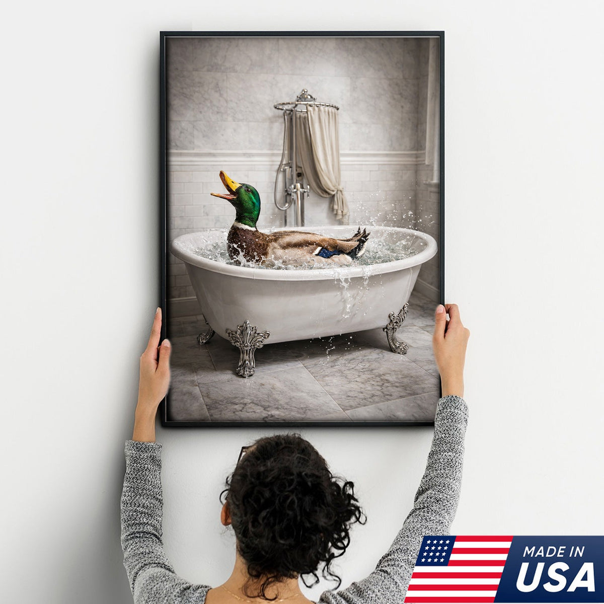 Duck Bathroom Canvas Print – Funny Duck In Bathtub Wall Art