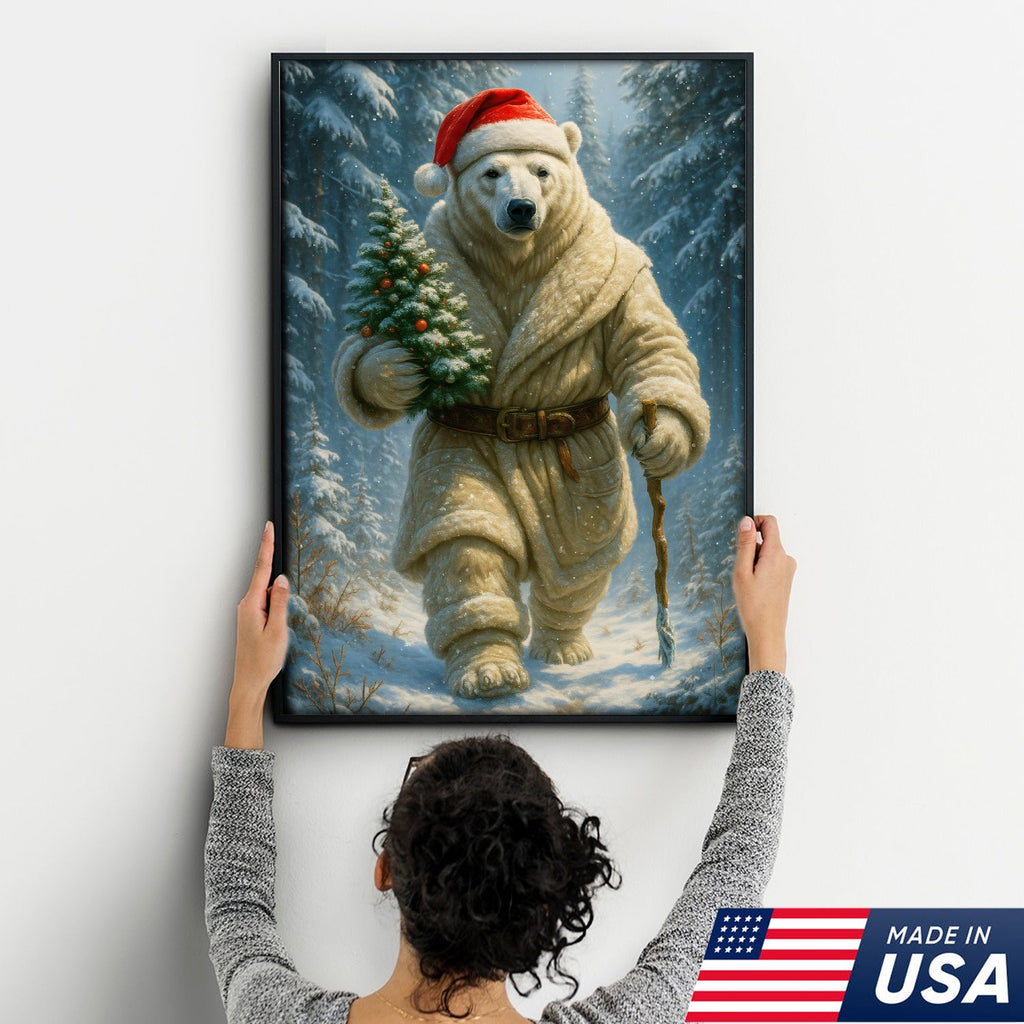 Polar Bear Santa Christmas Canvas – Funny Holiday Wall Art Gift for Hunters & Animal Lovers