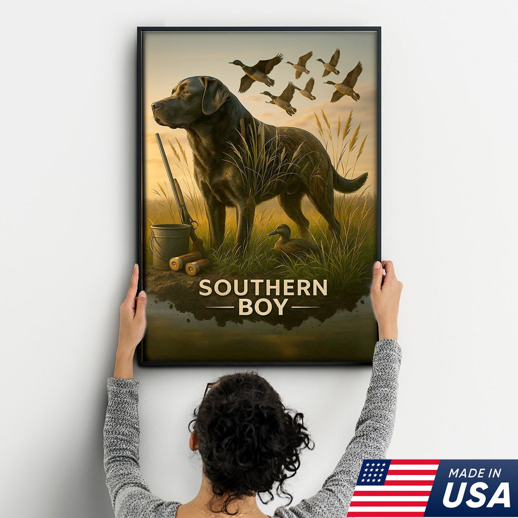 Black Lab Duck Hunting Canvas Wall Art, Labrador Retriever Waterfowl Print