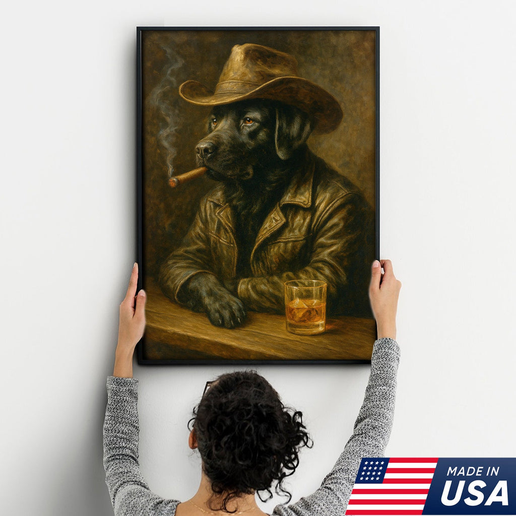 Labrador Cowboy Canvas Wall Art – Rustic Country Dog Print for Hunters