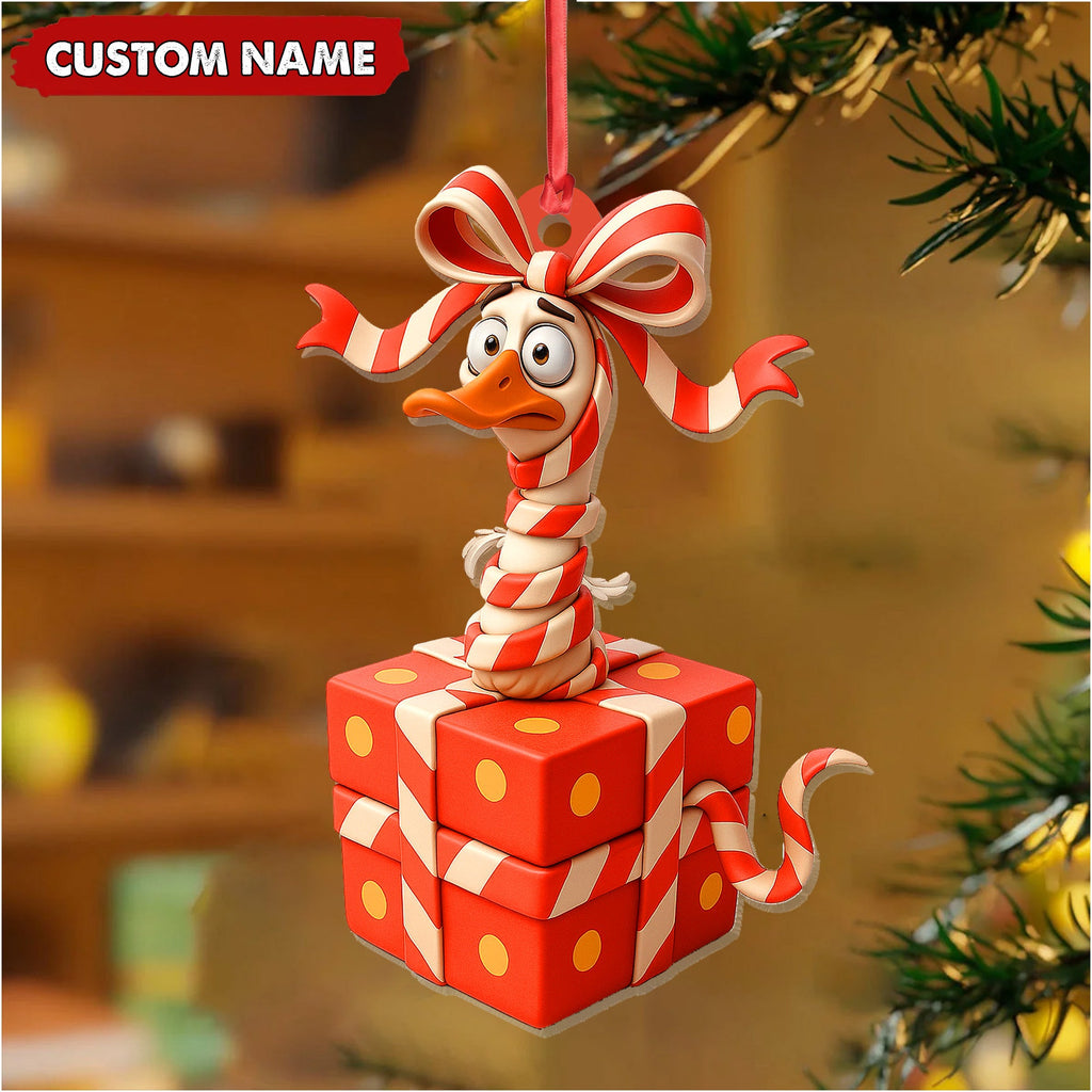 Personalized Funny Duck Gift Box Acrylic Ornament – Hilarious Christmas Decor, Perfect Gag Gift for Friends & Coworkers