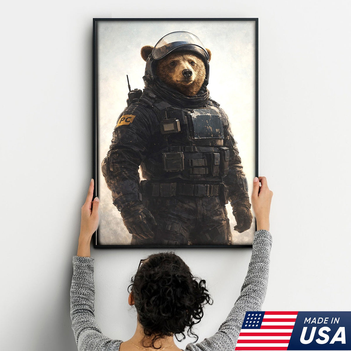 Tactical Bear Soldier Canvas Wall Art – Realistic Military Animal Print