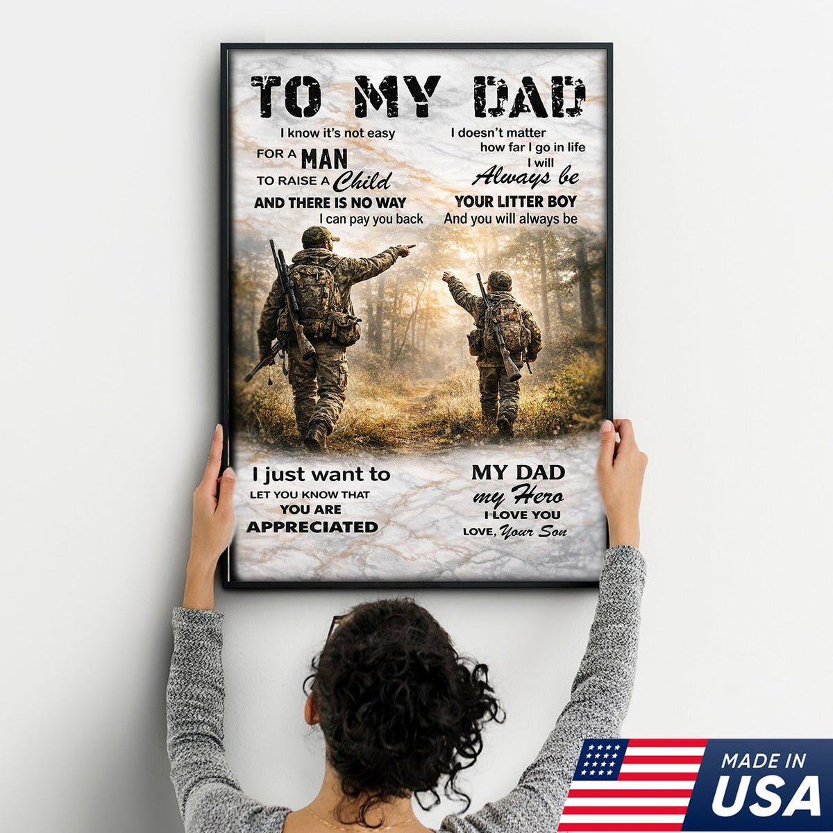Personalized To My Dad Hunting Canvas Wall Art Father Son Love Gift Deer Hunter Decor