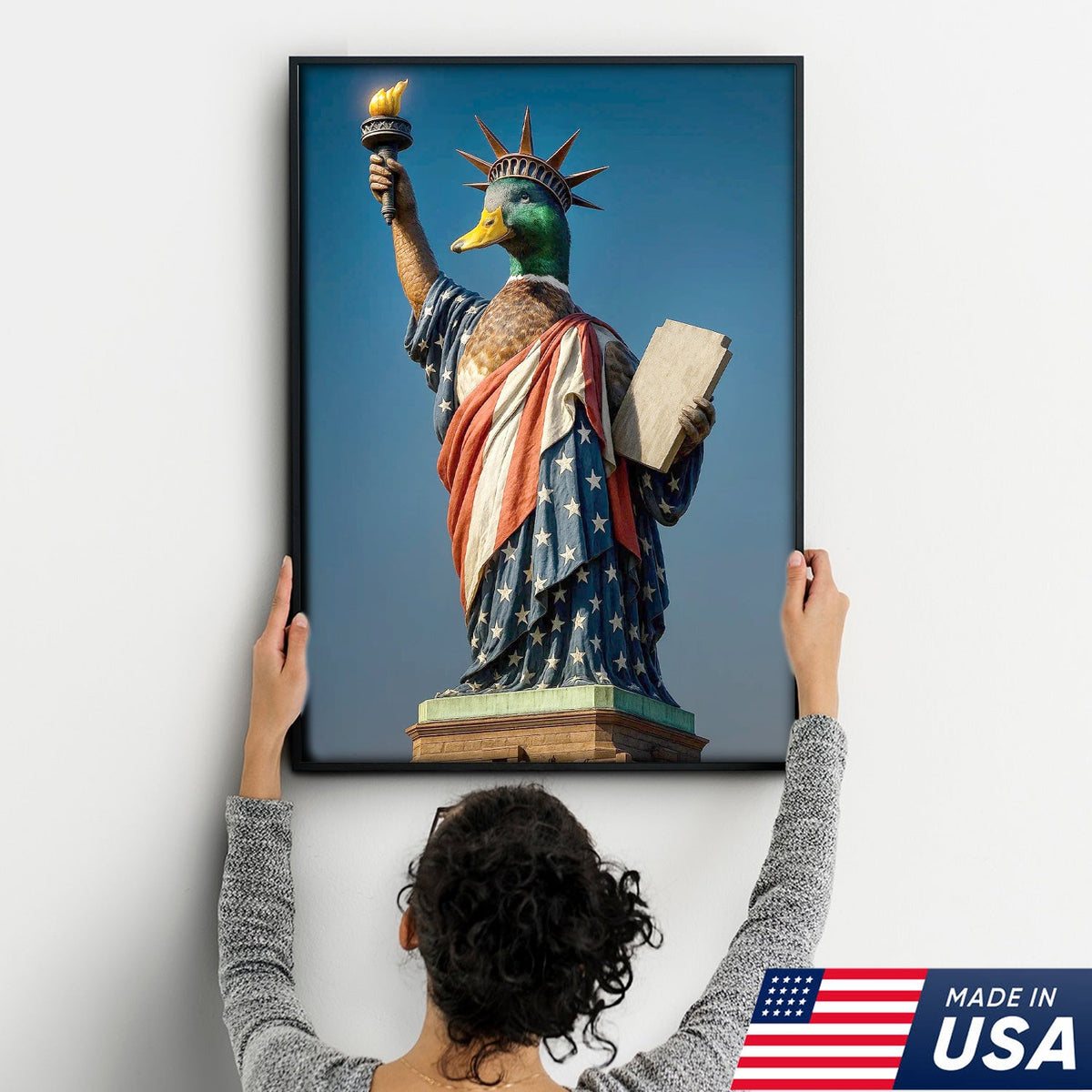 Duck of Liberty Canvas Wall Art, Funny Patriotic Duck Statue Artwork