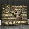250 Years of Freedom Duck Canvas, Patriotic Hunting Wall Art, USA Flag Decor