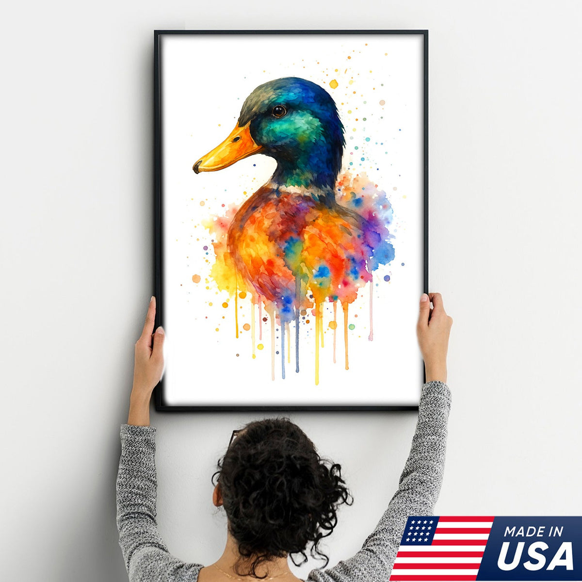 Colorful Mallard Duck Canvas Wall Art – Watercolor Hunting Decor