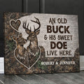 Personalized Old Buck and Sweet Doe Canvas Wall Art, Custom Deer Couple Rustic Woodland Love Decor