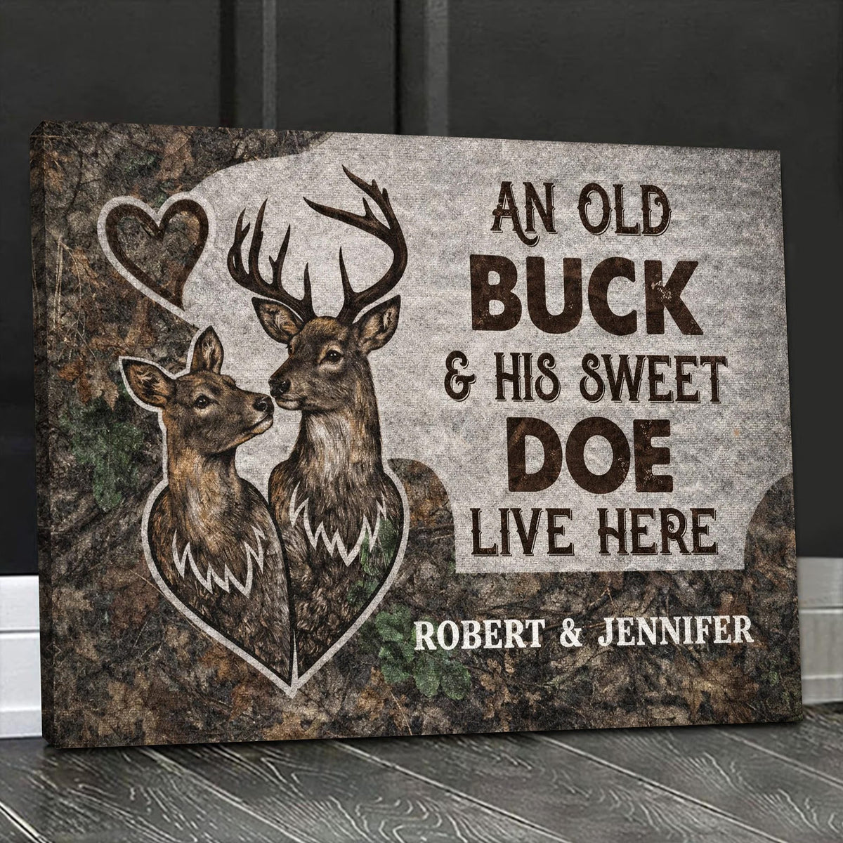 Personalized Old Buck and Sweet Doe Canvas Wall Art, Custom Deer Couple Rustic Woodland Love Decor