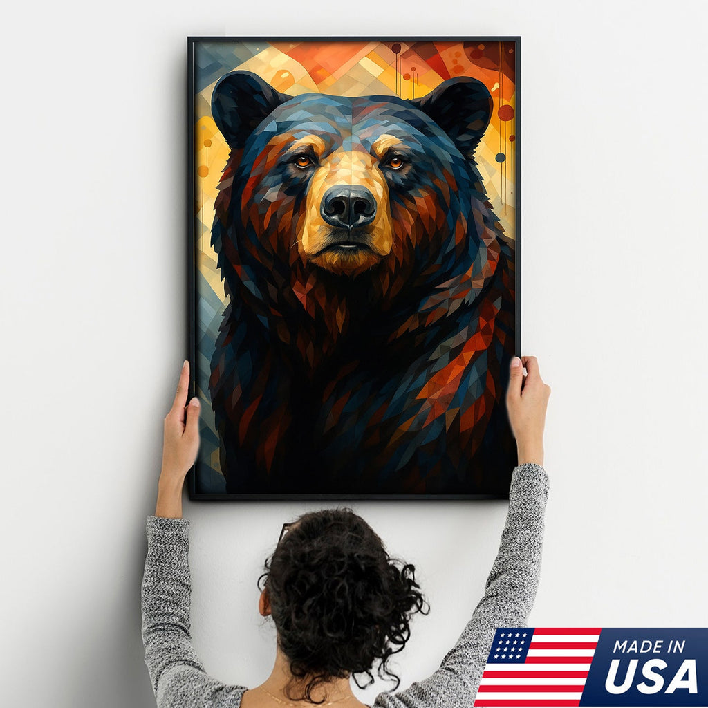 Geometric Bear Portrait Canvas – Modern Rustic Wall Art for Cabin & Man Cave Decor