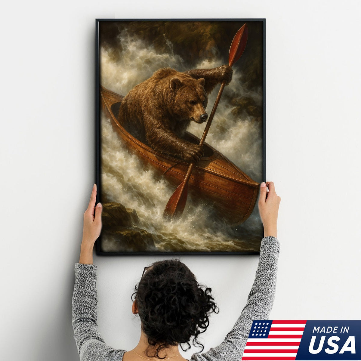 Bear Kayak Adventure Canvas – Epic Wall Art Gift for Outdoor Lovers, Campers & Adventurers