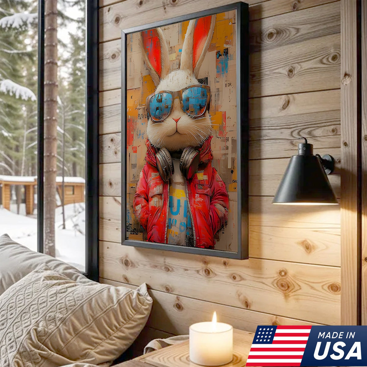 Urban Cool Animals Triptych Canvas Wall Art Set, Tiger Monkey Rabbit Street Art Portraits