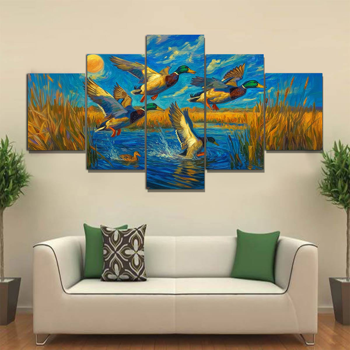 Duck Hunting Canvas Wall Decor for Hunters - Stunning 5-Panel Duck Canvas