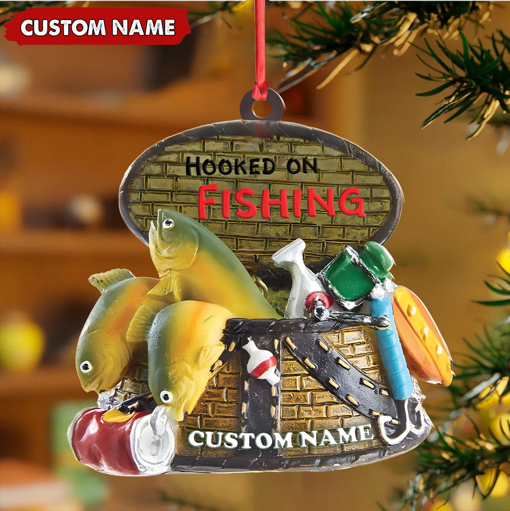 Custom Fishing Ornament – Personalized Hooked on Fishing Christmas Decoration