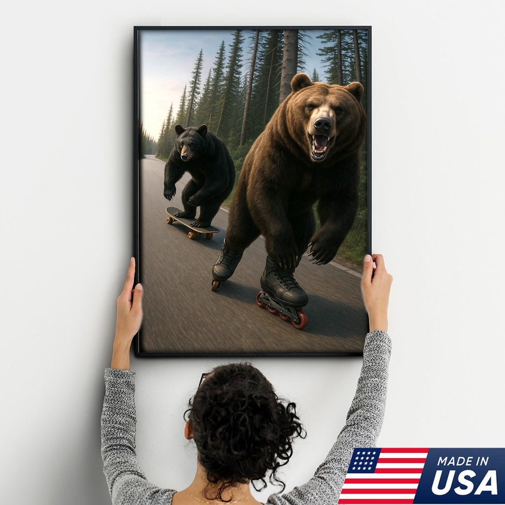 Skating Bears Canvas Art – Funny Bears on Skateboards & Rollerblades