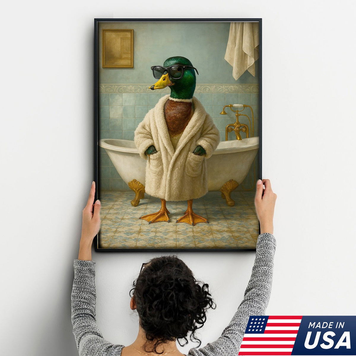 Bathrobe Duck Canvas Art – Cool Duck in Cozy Robe with Sunglasses