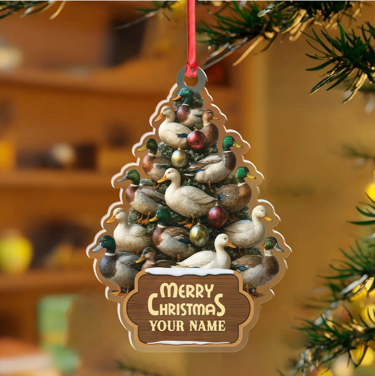 Funny Duck Christmas Tree Acrylic Ornament – Personalized Hunting Gift, Mallard Duck Lover Decoration, Rustic Country Holiday Decor