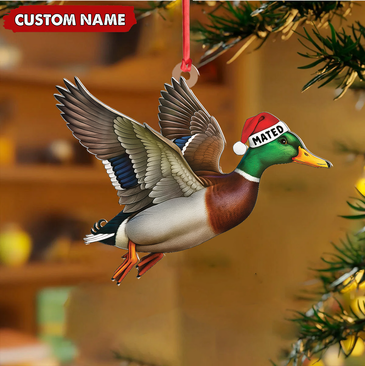 Personalized Flying Duck Acrylic Ornament – Custom Name Christmas Acrylic Gift for Hunters