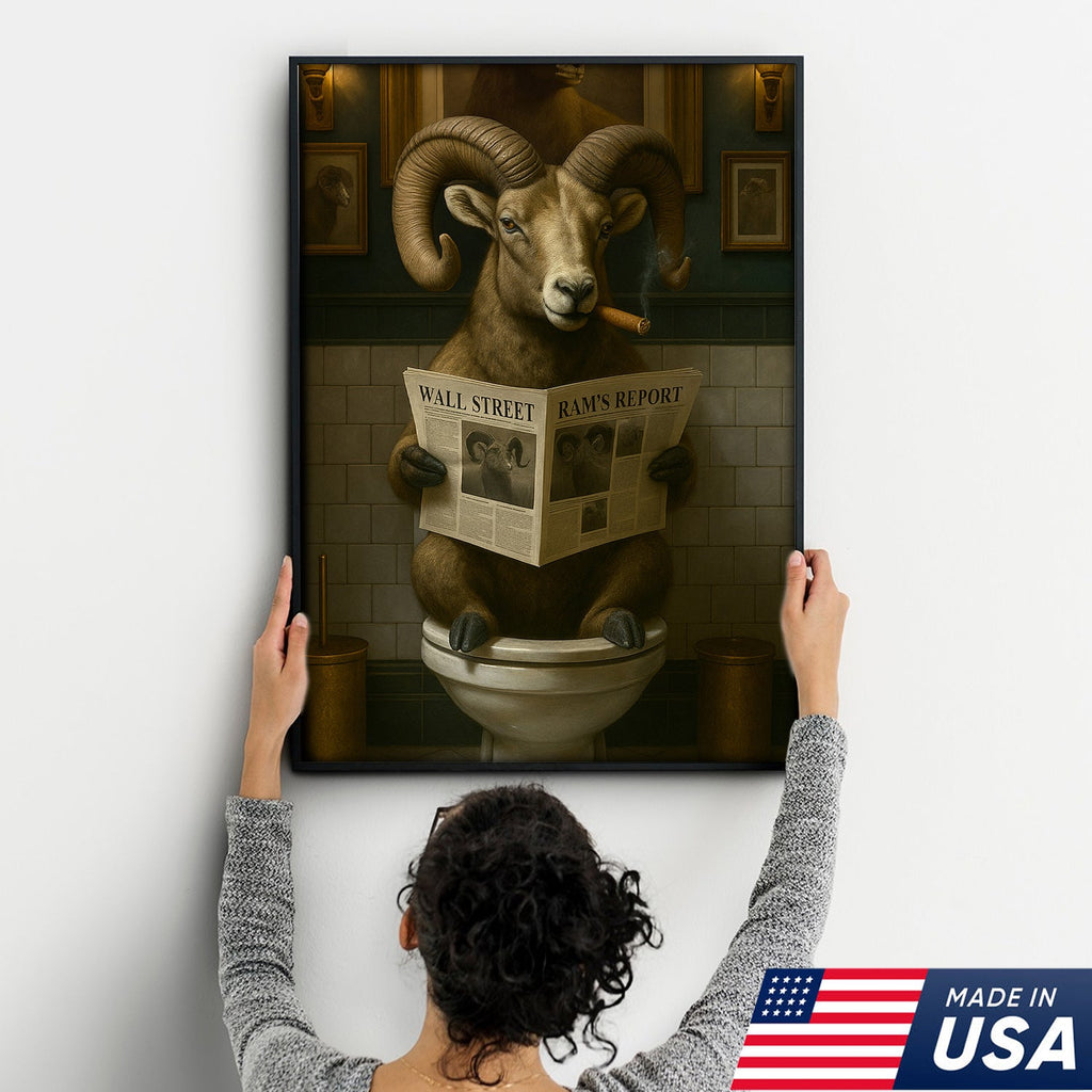 Funny Bighorn Sheep Bathroom Wall Art – Rustic Hunting Cabin & Man Cave Decor