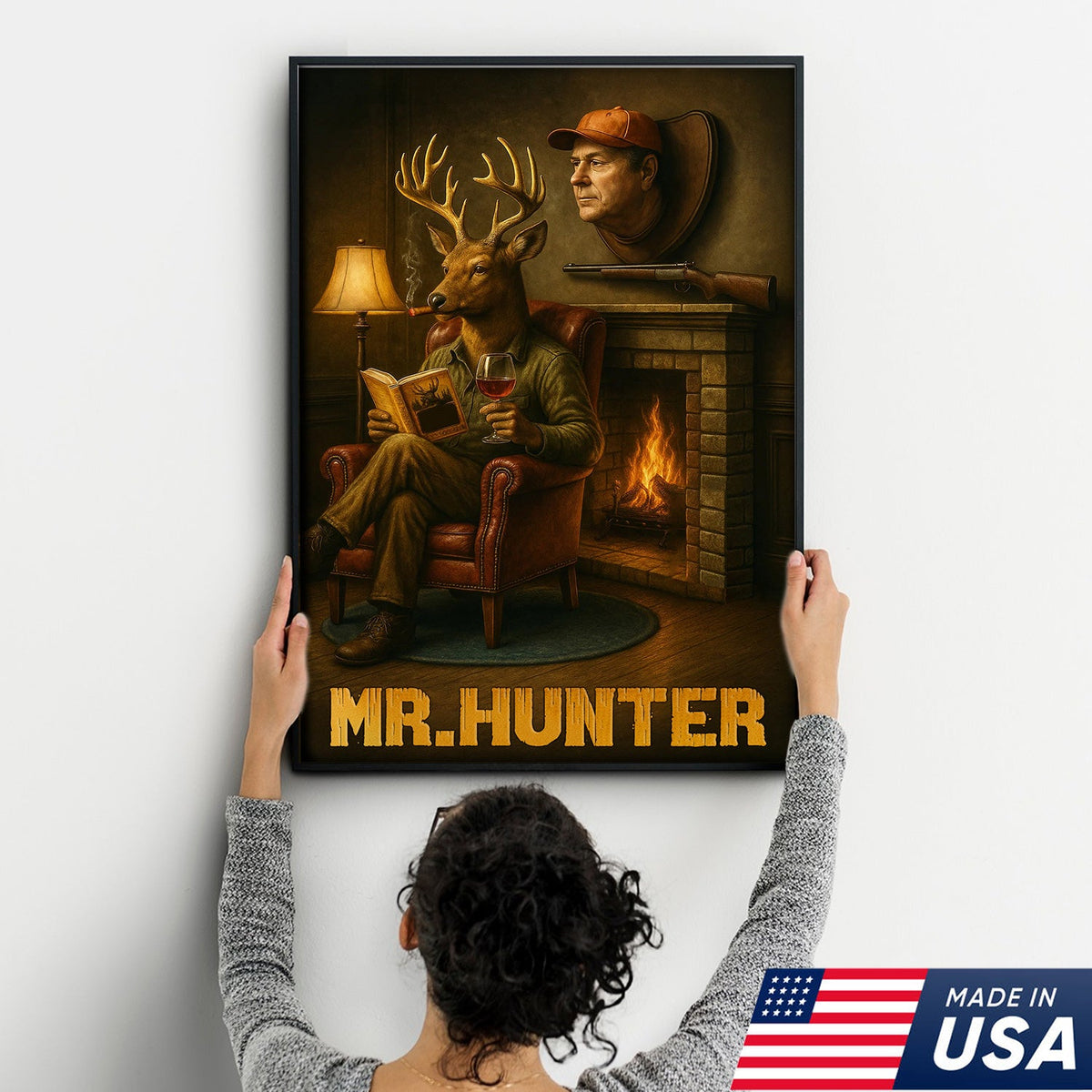 Funny Deer Hunter Wall Art, Rustic Cabin Decor for Hunters, Mr. Hunter Canvas Print