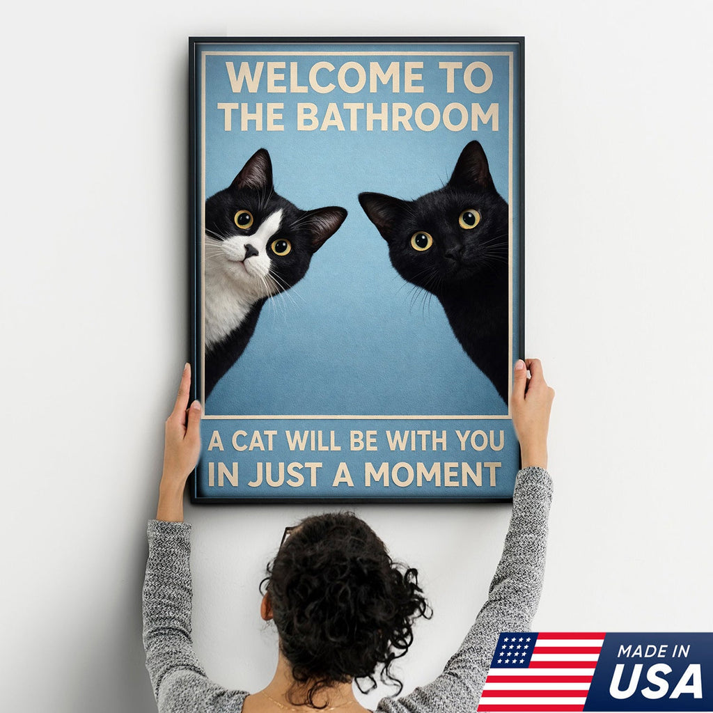 Funny Cat Bathroom Wall Art, Welcome to the Bathroom Cat Canvas