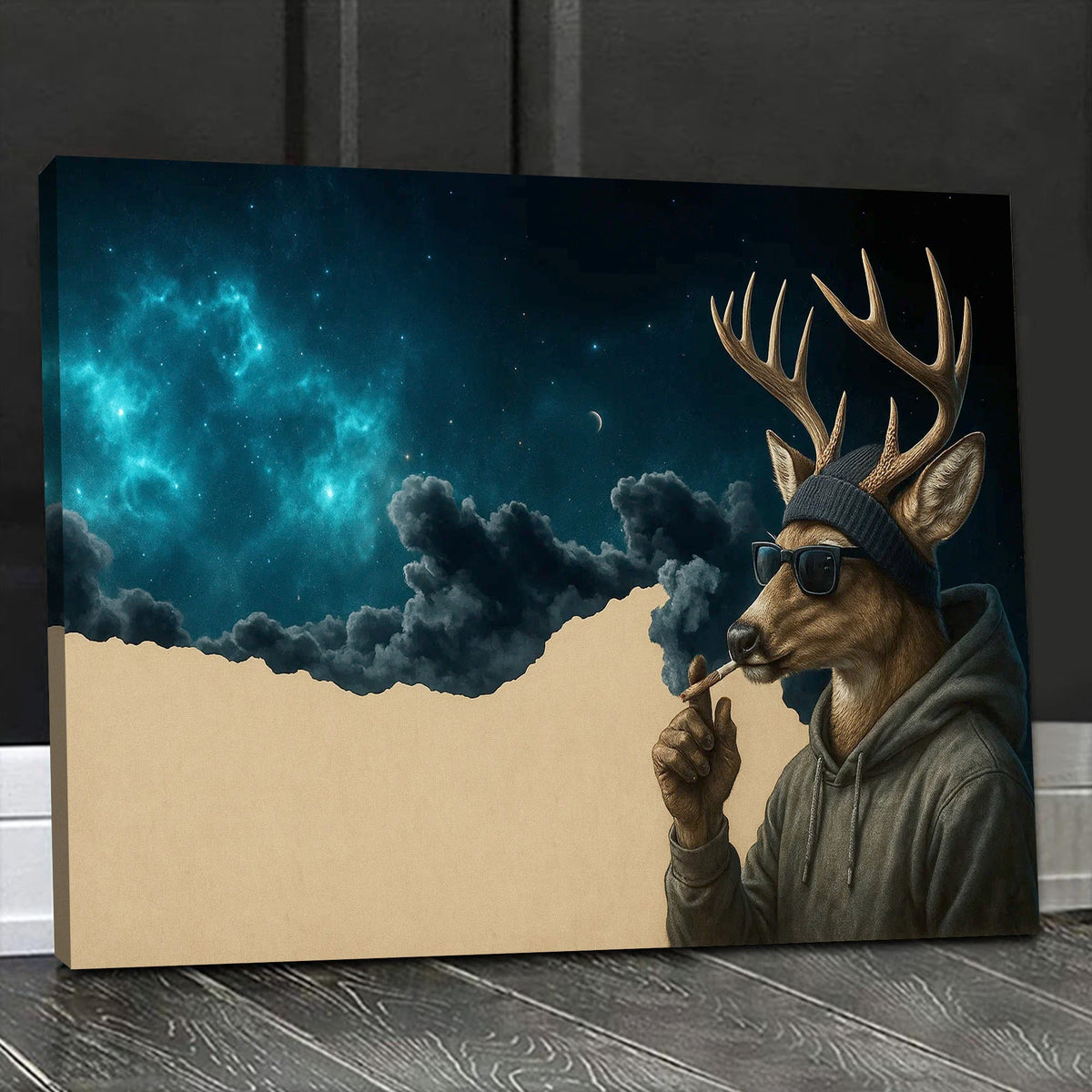 Cool Deer Canvas Art – Hipster Buck in Hoodie with Night product image 1