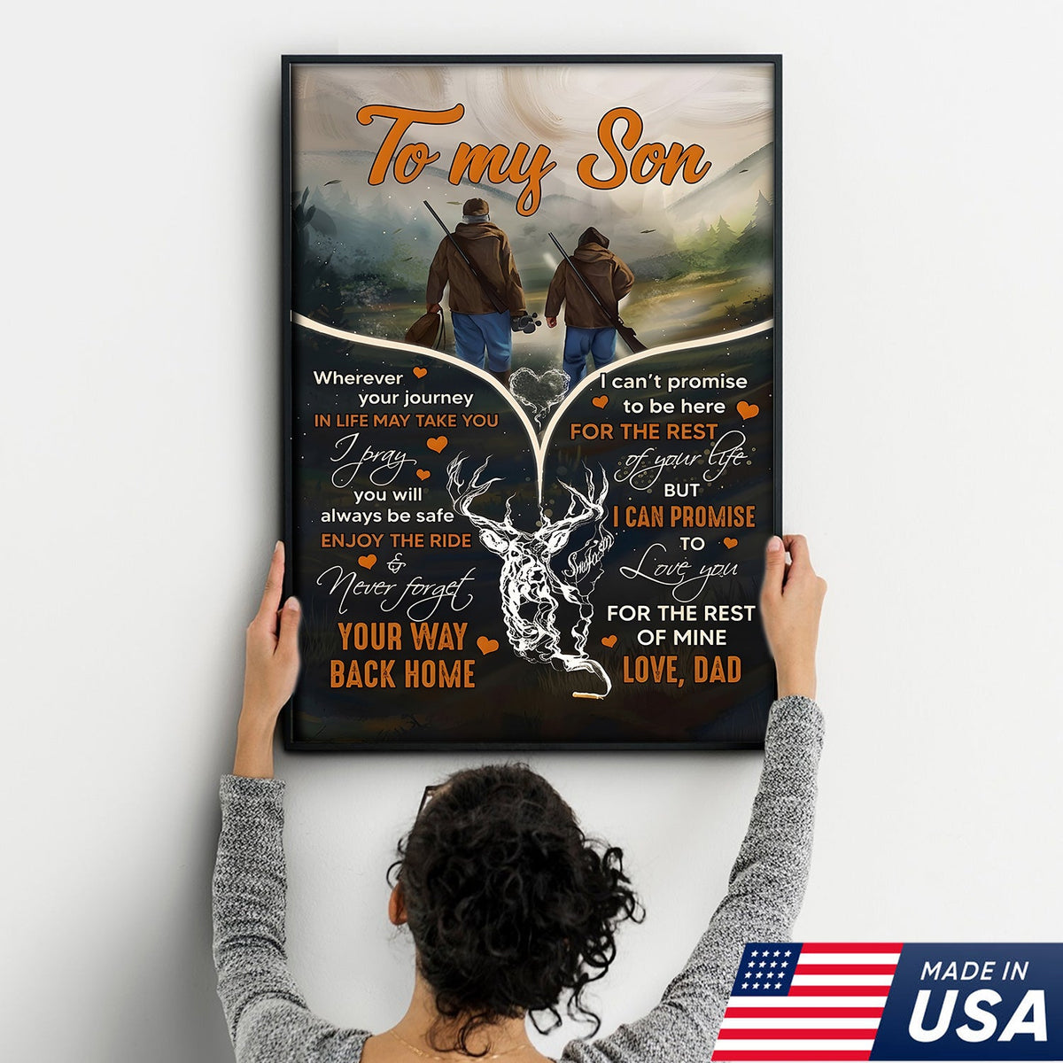 Personalized To My Son Hunting Canvas Wall Art – Gift from Dad to Son, Hunting Deer Canvas