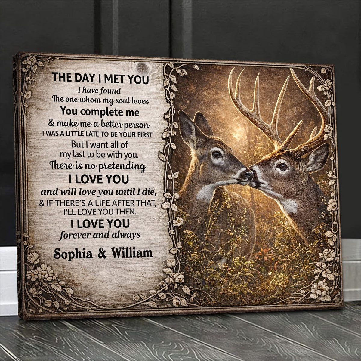 Personalized The Day I Met You Deer Canvas Wall Art, Romantic Couple Love Quote Artwork