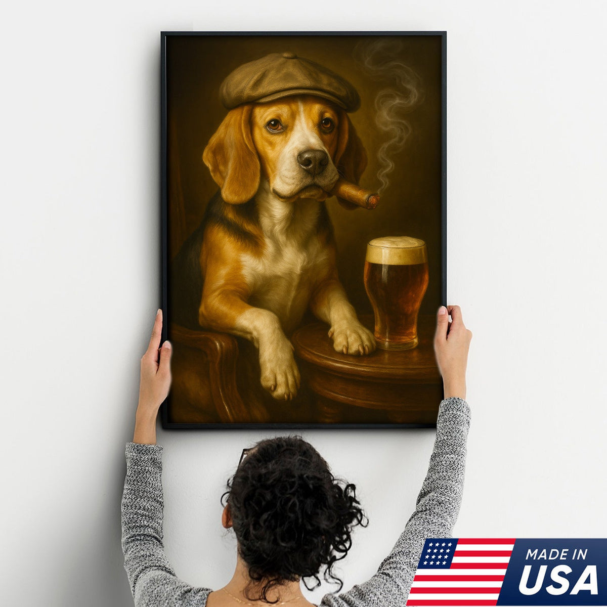 Beagle Dog Cigar Wall Art Canvas – Funny Beer Lover Wall Art for Rustic Bar & Man Cave