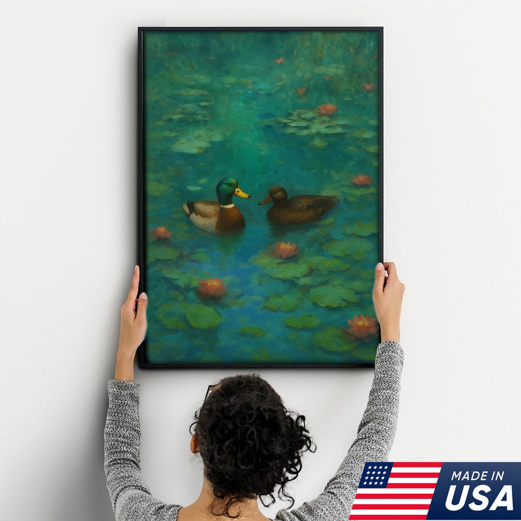 Romantic Mallard Duck Canvas Wall Art – Tranquil Pond & Water Lily Canvas