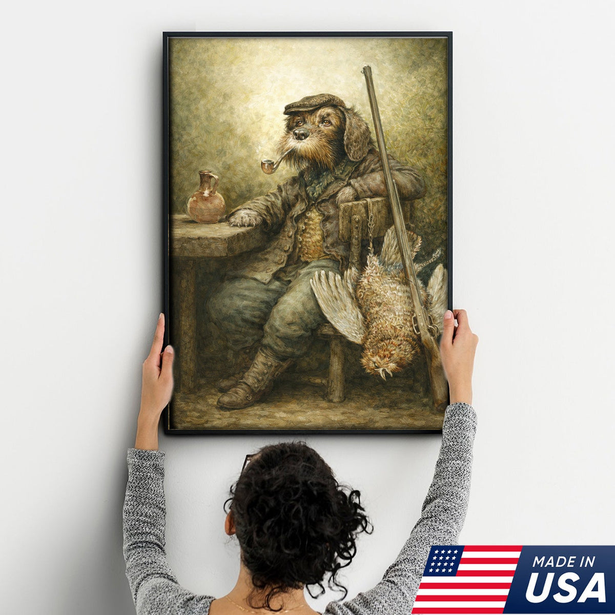 Vintage Hunting Dog Canvas Wall Art – Classic Sporting Gentleman Portrait with Shotgun