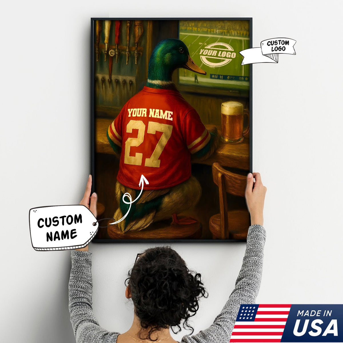 Custom Mallart Duck Football Canvas Wall Art – Personalized Duck Watching Sports Drinking Funny Sports Bar Decor