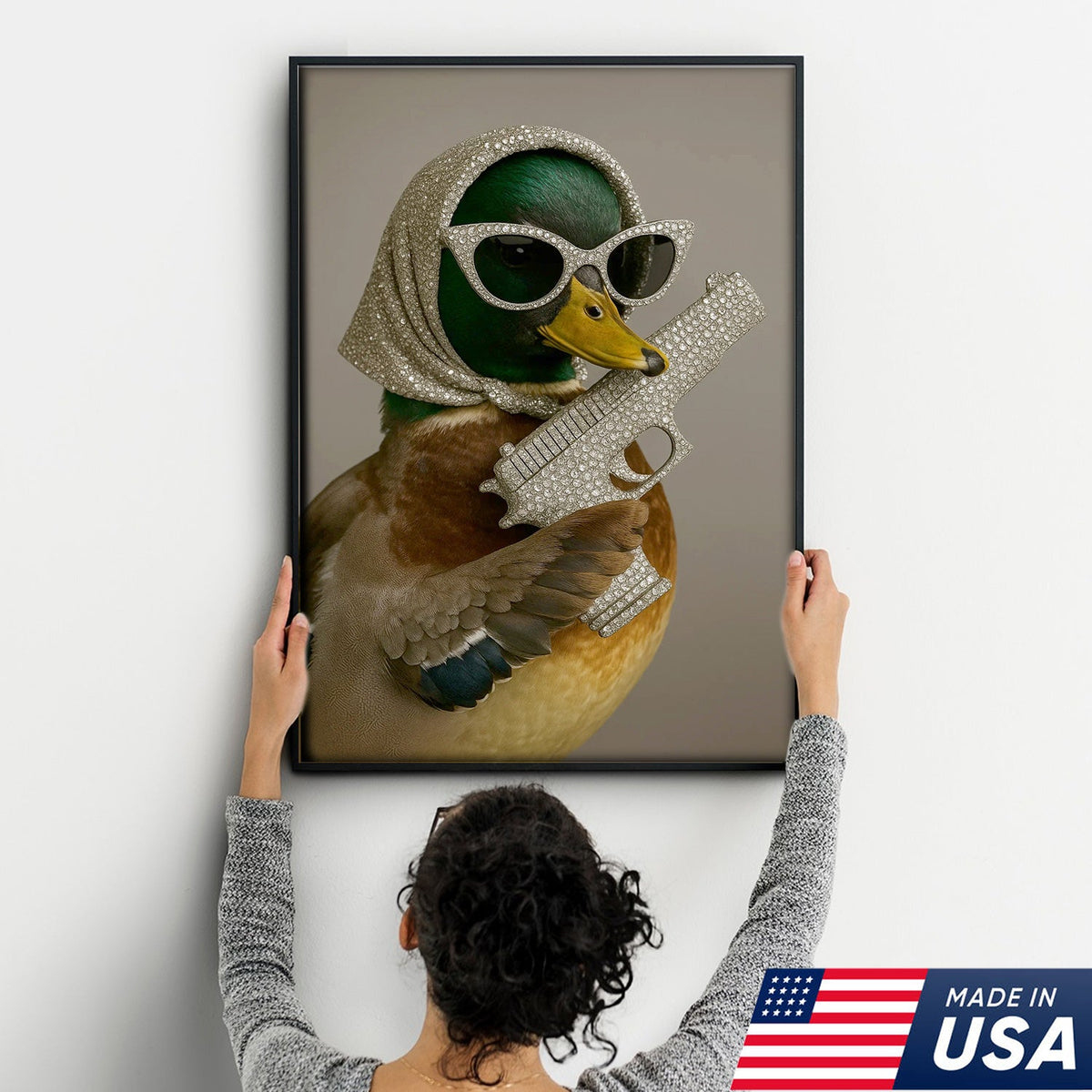 Glam Duck Canvas Art – Fancy Diamond-Style Shades & Sparkling Prop