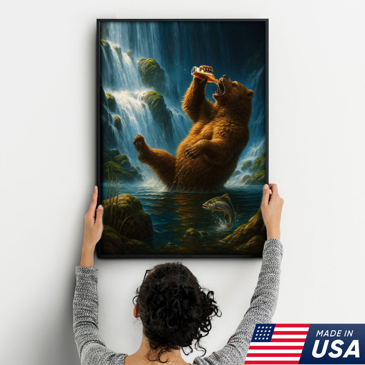 Funny Beer Bear Canvas Wall Art – Perfect Gift for Beer Lovers, Hunters & Outdoor Adventurers