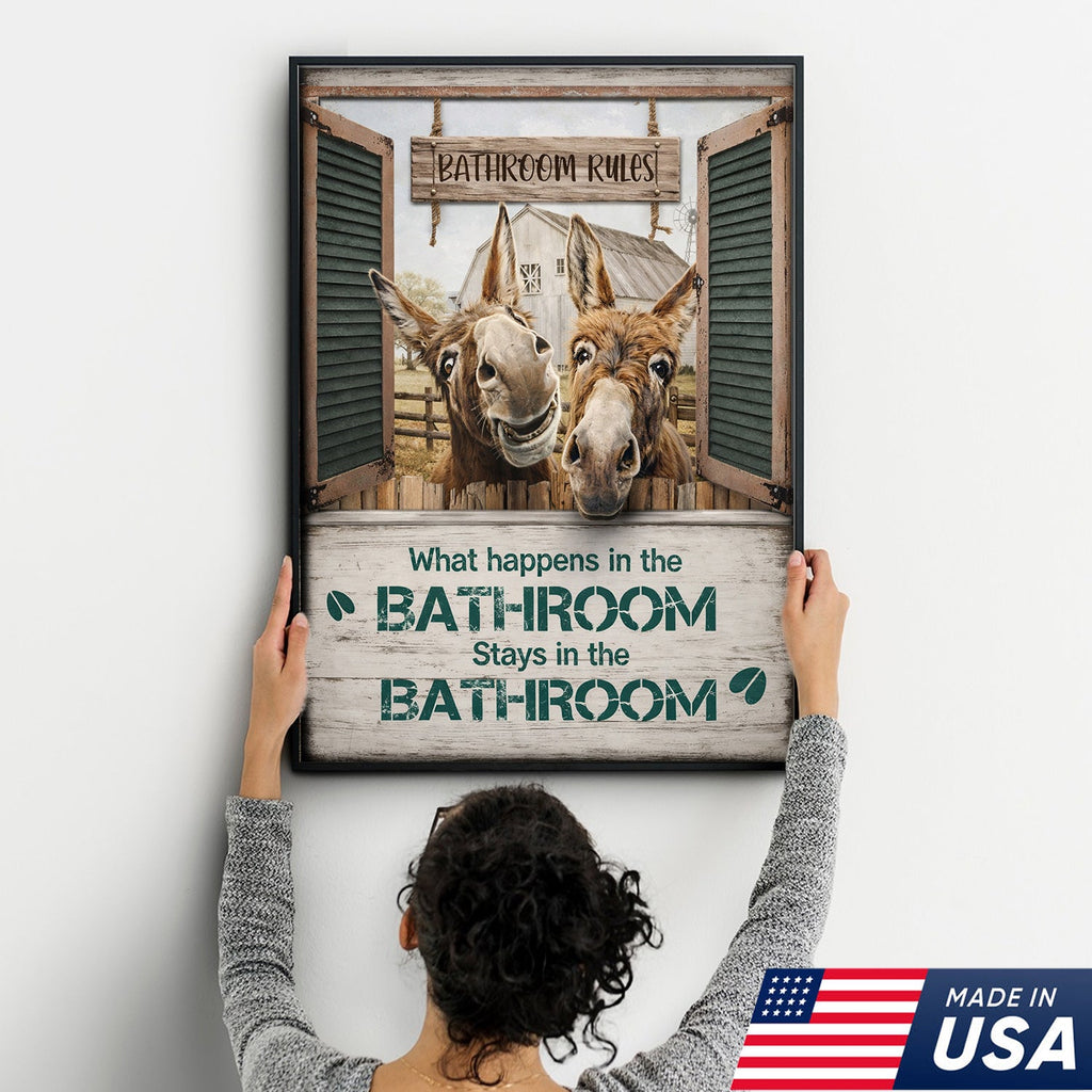 Funny Donkey Bathroom Sign, Rustic Farmhouse Bathroom Wall Decor