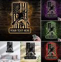 Personalized Deer and Fish American Flag Metal Sign WITH LED/WITHOUT LED, Hunting and Fishing Wall Art